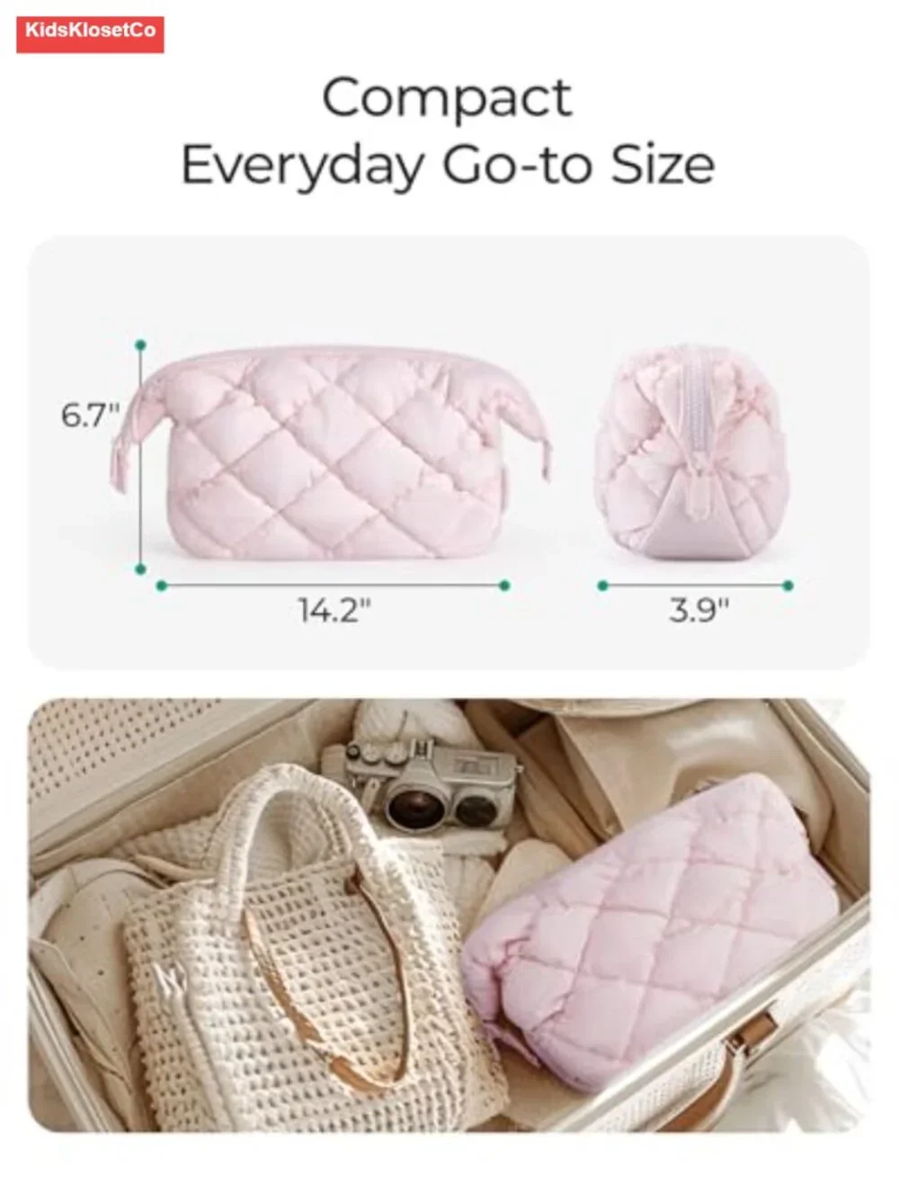 Quilted Travel Makeup Bag - Puffy Toiletry Organizer, Wide Opening, Cosmetic